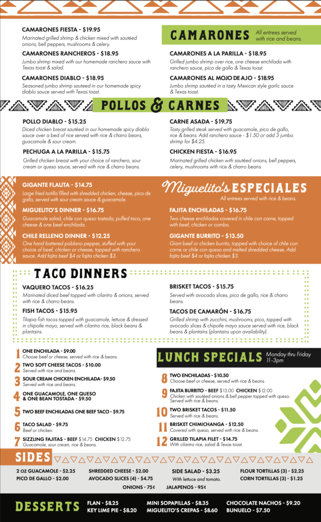 Miguelito's Menu Hurst _ Mexican Food Bedord _ Tex-Mex Mexican Food